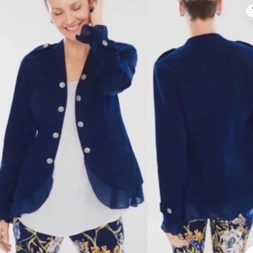 Chico's Ruffle Hem Military Style Jacket